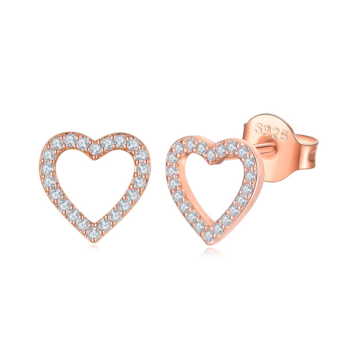 Shuxin Silver Stud Earrings for Women, 925 Sterling Silver Heart Stud Earrings for Girls Ladies, Hypoallergenic Small Sleeper Cartilage Tragus Studs Earrings, 8mm Sterling Silver Stud Earrings
