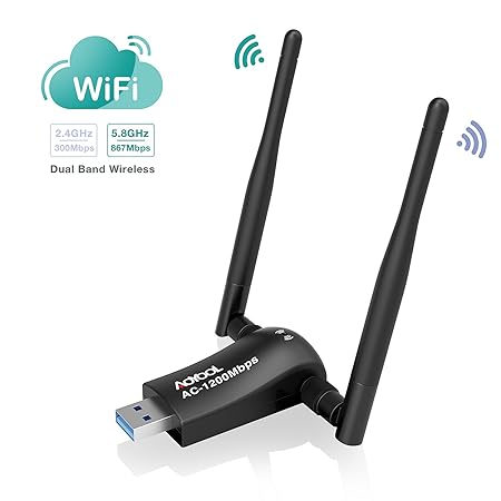 Aoyool WLAN Adapter WLAN Stick USB 3.0 WiFi Adapter 1200Mbps Wireless Adapter Dualband (5G/867Mbps + 2.4 G/300Mbps) USB WiFi 
