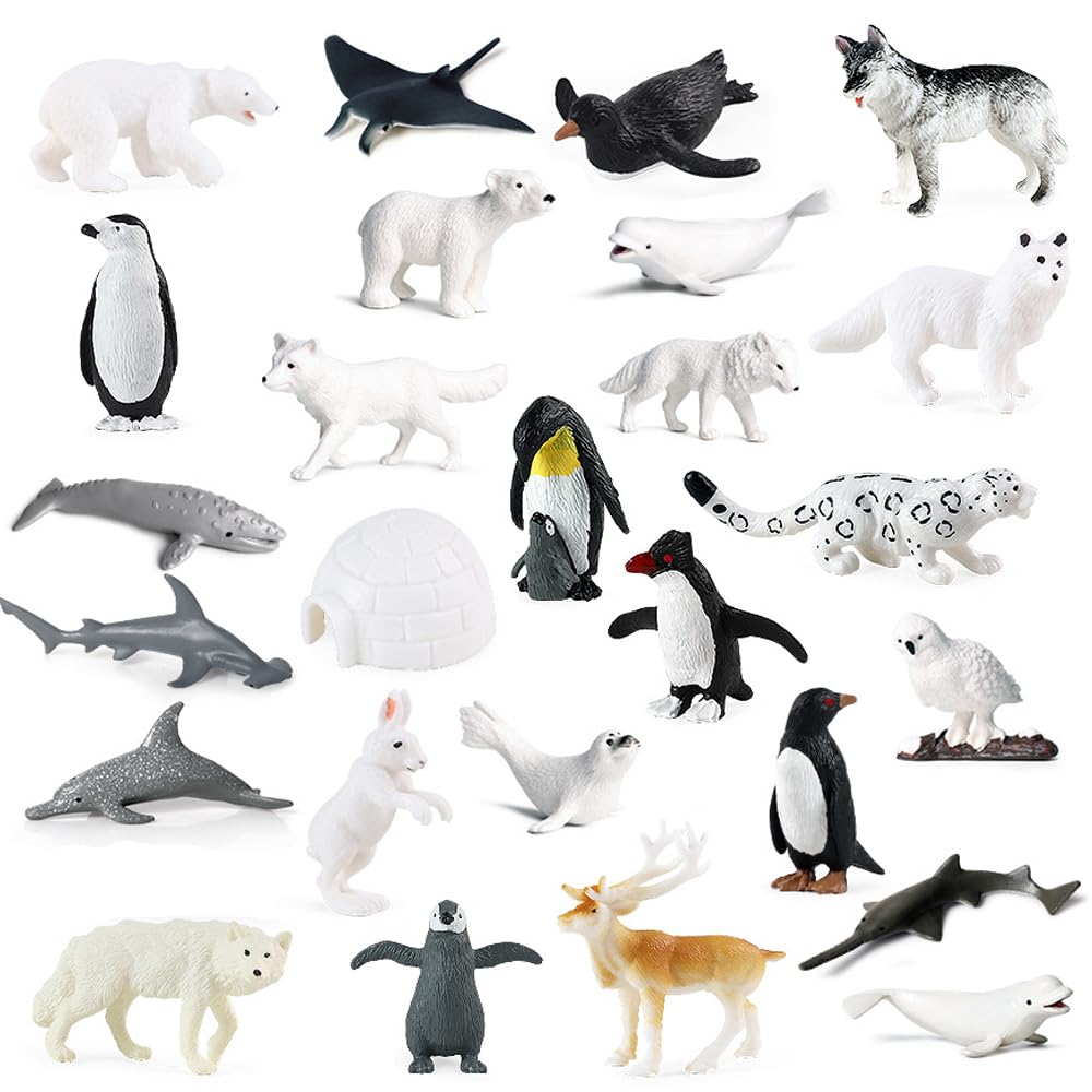 Dhqkqg 26Pcs Polar Animals Figurines, Mini Arctic Animals Toys, Realistic Polar Animal Models, Mini Plastic Polars Animal Figurines Playset for Kids Educational Toys Birthday Cupcake Topper Gift