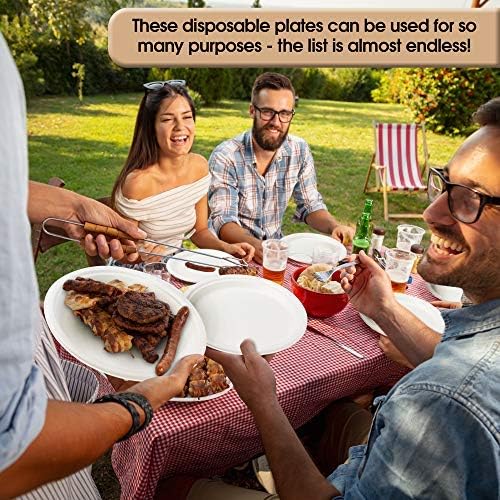 HAAGO 50 Strong Compostable Sugarcane Plates, 26 cm / 10" Dinner Plate, Heavy Duty, Grease- & Leak-Proof Paper Plates - Image 5