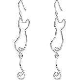 Cat Shape Dangle Earrings for Women, 925 Sterling Silver Drop Dangle Earrings, Trendy and Statement Silver Dangle Earrings for Women Girl Jewelry Gift