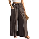 TARSE Women's Linen Wide Leg Pants Flowy Palazzo Trendy Casual Lounge Boho Drawstring Trousers Summer Beach with Pockets