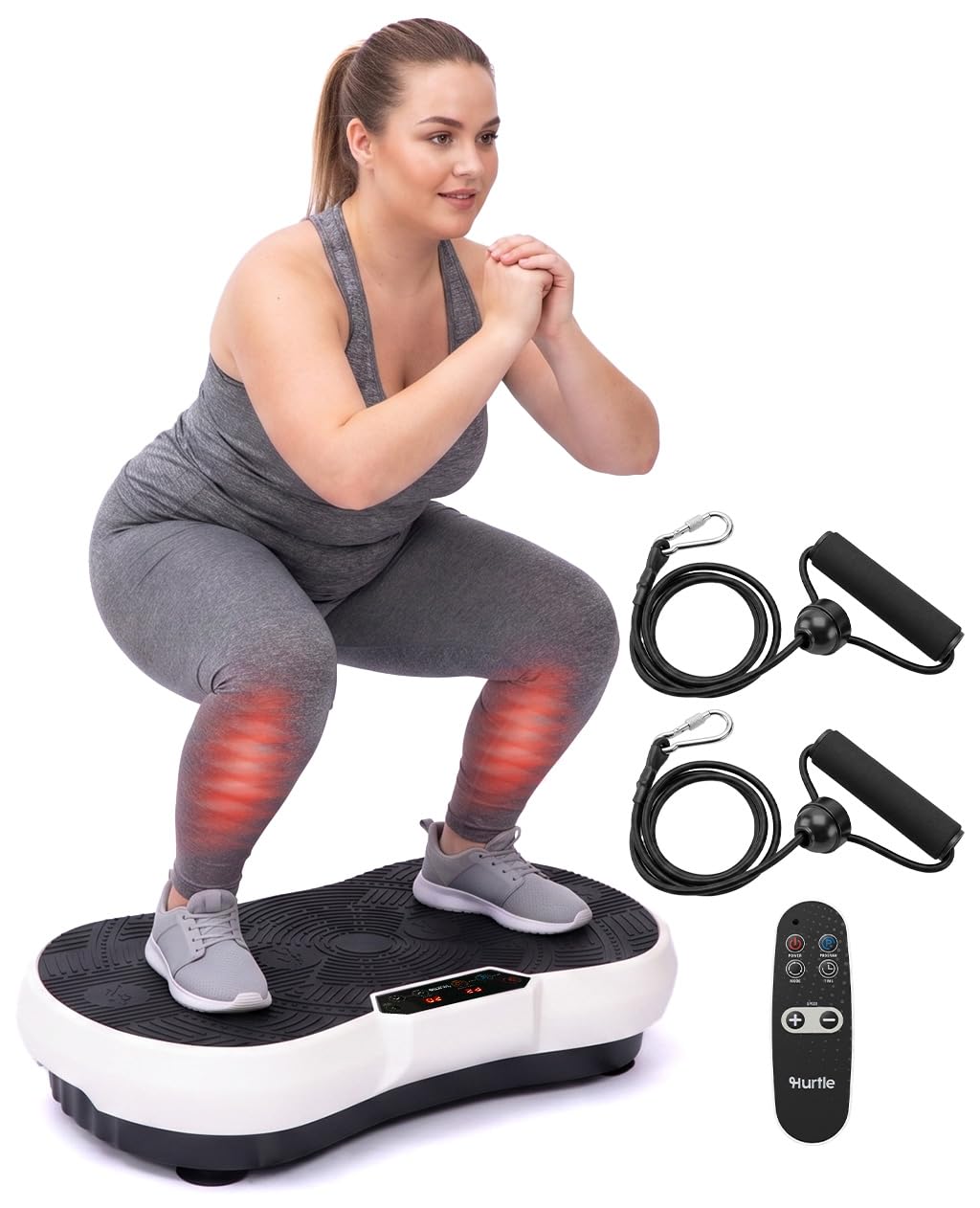 Máquina de entrenamiento con plataforma vibratoria Hurtle Fitness | Equipos de ejercicio para el hogar | Drenaje linfático | Quemador de grasa y tonificación para pérdida de peso para mujeres y hombres Incluye control remoto y 2 correas de equilibrio