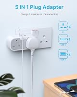 VINTAR Double Plug Adaptor UK 5 in 1 USB C USB A 13A 3 Pin Socket 2 Outlets view 2