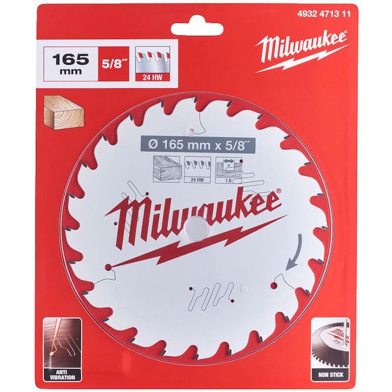 Milwaukee 4932471311 Circular Saw Blade P W 165 x 15.87 x 1.6 mm x 24 Atb