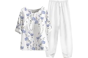 LITETAO Two Piece Outfits for Women 2024 Women's Casual Linen Button Shirt High Waist Loose Curvy Straight Leg Pant