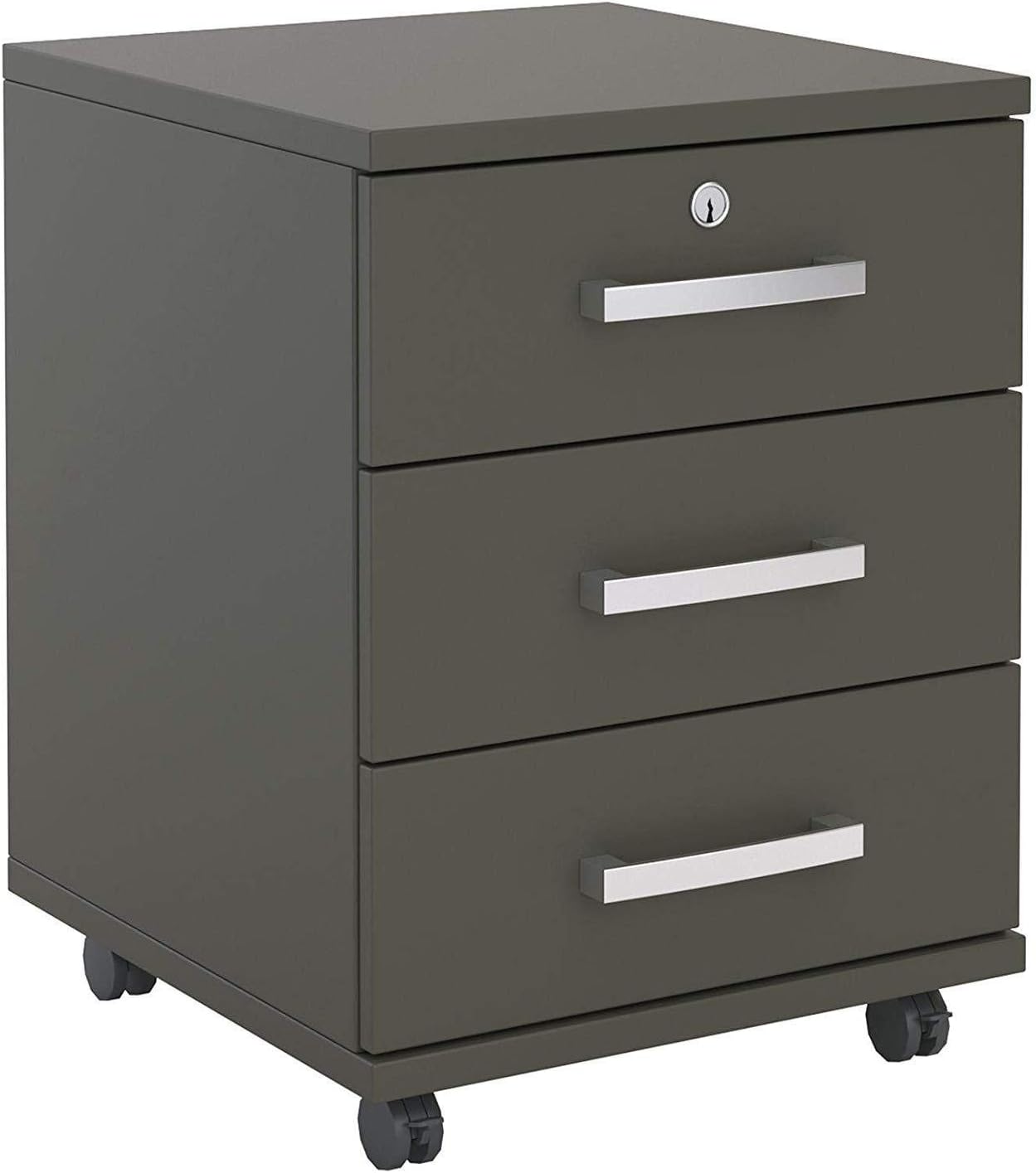 Naiflowers 3 Drawers Wooden Mobile File Cabinet Bedside Table with Lock Data Cabinet, End Side Bedside Table Bedroom Living Room Storage Cabinet Nightstand (Black)