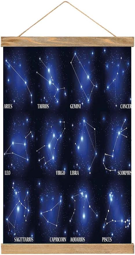 Amazon 人気 タペストリー 星座 星座セットシンボルと星団の難解なグループの名前グループ アートポスター インテリア 日本 部屋飾り 壁飾り 装飾画おしゃれ 33 X 52 Cm ダークブルーブルーホワイト アートフレーム ポスター オンライン通販