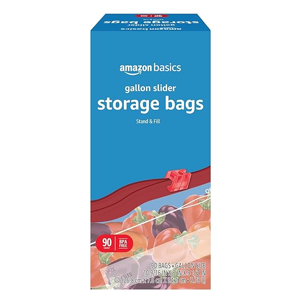 AMAZON BASICS SLIDER GALLON FOOD STORAGE BAGS, BPA FREE, 90 COUNT