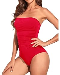 Holipick Women Red Bandeau One Piece Swimsuits