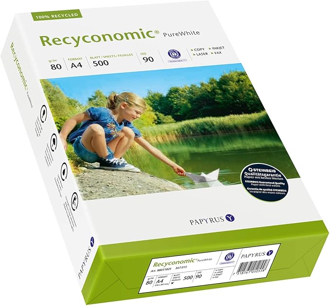 Recyconomic Recycled Printer Paper, 80 g/m², A4, 500 Sheets, White