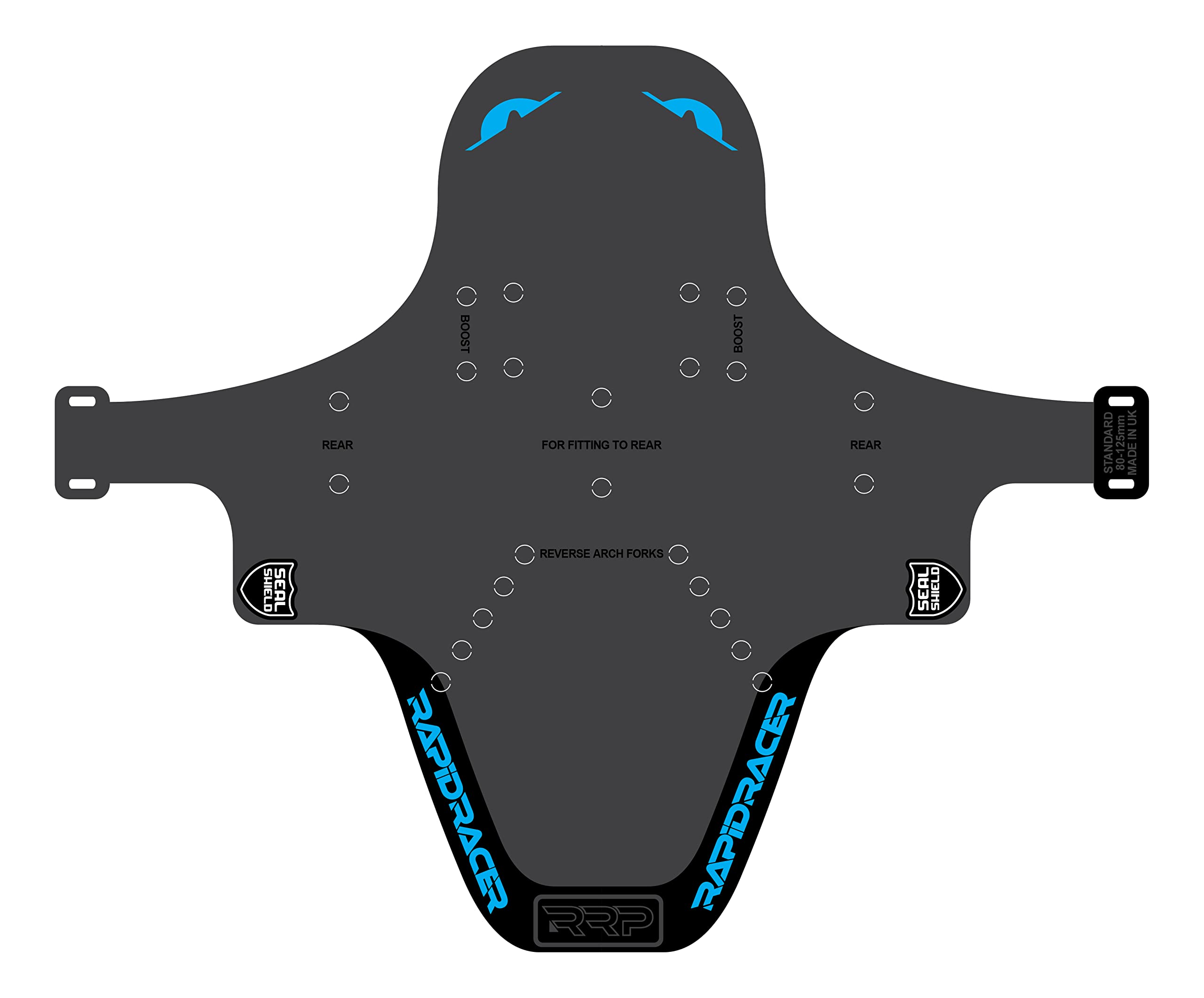 RRP Rapid Racer Products Unisex's Enduro Mudguard, Black/Cyan, One Size