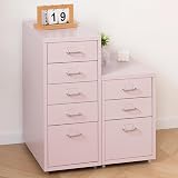 HollyHOME 5 Drawers Mobile Filing Cabinet Metal with Wheels Light Pink view 4
