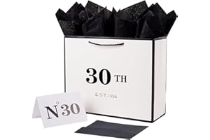 JAYWAYANG 30th Birthday White Black Large Gift Bag with Card and Tissue Paper, Metallic Printing Keepsake Gift Vintage Bag for Men Women, 1994 Wife Husband 30 Year Old Party Paper Bag for Gifts Wrapping.