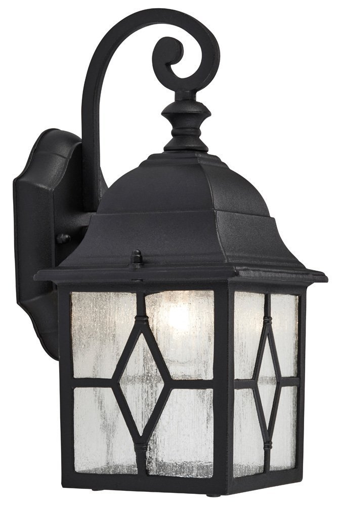 Traditional Outdoor Matt Black Wall Lantern Light with Cathedral Lead Glass by Happy Homewares
