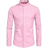 VANCOOG Men’s Banded Collar(Mandarin Collar) Long Sleeve Casual Solid Fancy Dress Shirts