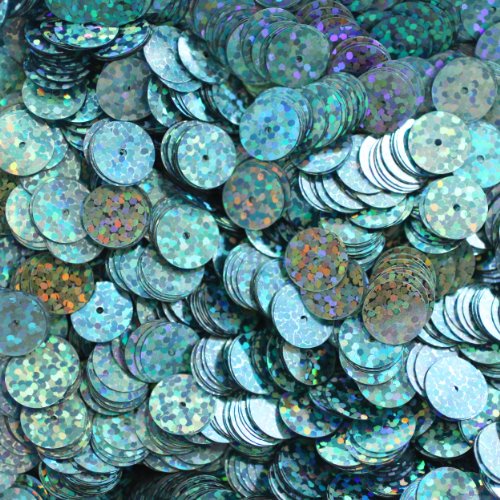 10mm Flat Round SEQUIN PAILLETTES ~ AQUA BLUE Hologram Multi Iridescent ~ Loose sequins for embroidery, bridal, applique, arts, crafts, and embellishment. Made in USA.