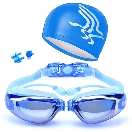 Schwimmbrille Antibeschlag,100% UV Schutz, Anti-Beschlag-Schutz und Anti-Leck Perfekte Passform, Geschenke Nasenklammer, Ohrs