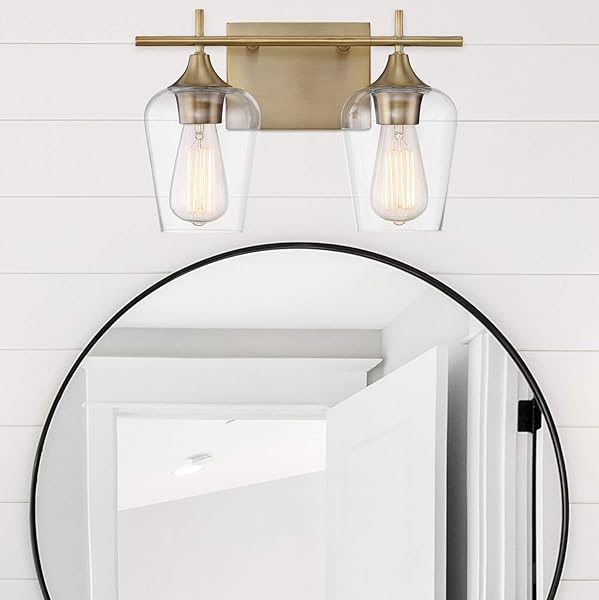 SAVOY HOUSE 8-4030-2-322 OCTAVE BOHEMIAN CLEAR GLASS BATHROOM VANITY WALL LIGHT, 2-LIGHT 120 TOTAL WATTS, 10″ H X 14″ W, WARM BRASS