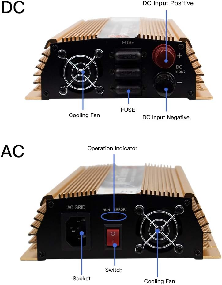 Marsrock 1300W Grid Tie Inverter Auto 20-50VDC(30v, 36v Solar) to 90~140VAC(110V AC) MPPT Pure Sine Wave Inverter for Max 1500W Solar or Wind Power Input (Golden): Garden & Outdoor