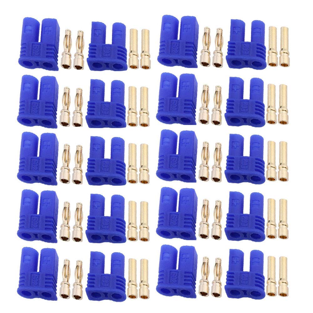 10pairs Male Female EC2 Connector 2.0mm Gold Bullet Banana Plug for RC ESC Lipo Battery Electric Motor