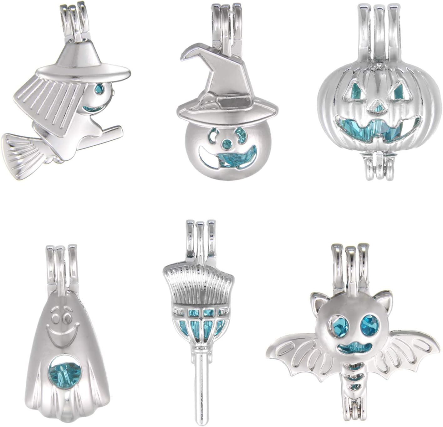 12 Pcs Halloween Pearl Bead Cage Pendant - Essential Oil Diffuser Charms for Choker Necklace Bracelet Earrings Jewelry Making