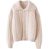 CHARTOU Women Winter Thick Cardigan Lapel Collar Button Down Chunky Knit Coatigan Sweater Jacket