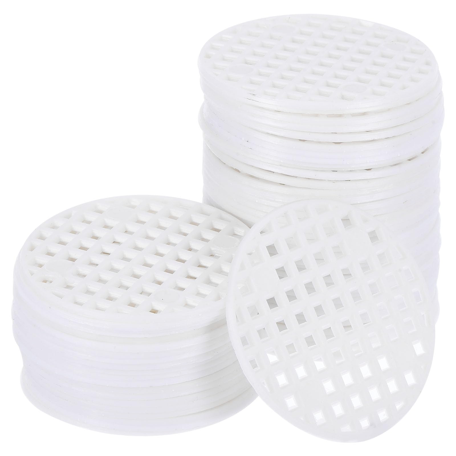 PATIKIL Flower Pot Hole Mesh Pad, 60Pcs 1.8 Inch/4.5cm Round Rigid Bonsai Drainage Mesh Grid Screen Bottom Grid Mat for Garden, White