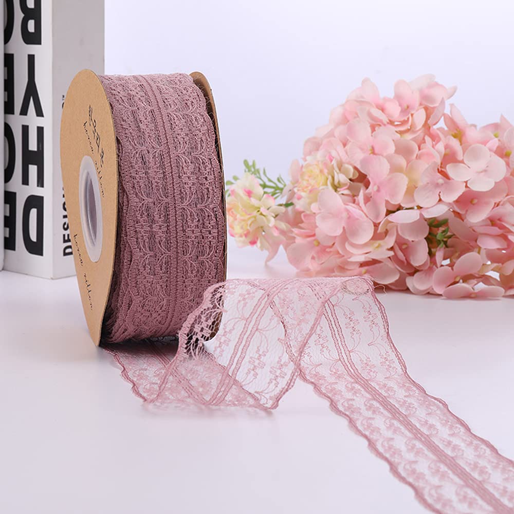 Lace Border Vintage Lace Ribbon Lace Trimming Decorative Ribbon Gift Ribbon Lace Trim for Wedding Table Decoration DIY Sewing Crafts Scrapbooking Gift Box (45 m x 4.5 cm), Dark Pink