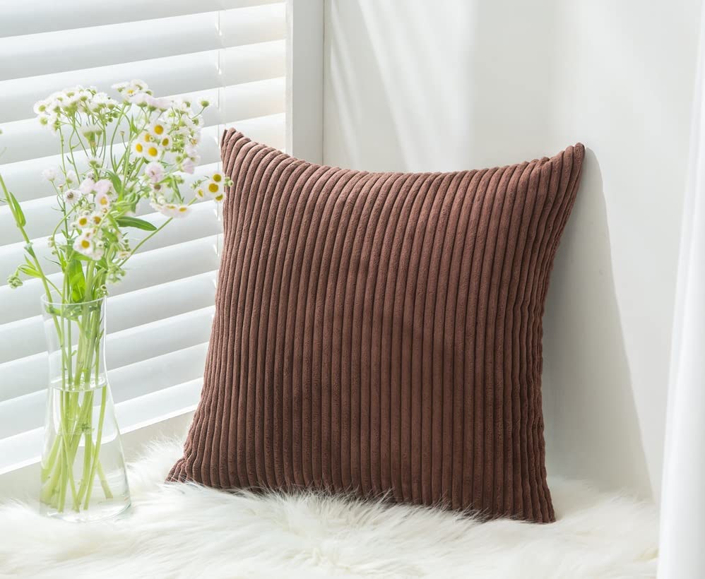 RKAAS HOME Pack of 4 Super Soft Decorative Luxurious Corduroy Square Cushion Cover for Living Room Sofa Couch Bed 50cm x 50cm 20x20 Inches (Pack of 4 - Brown)