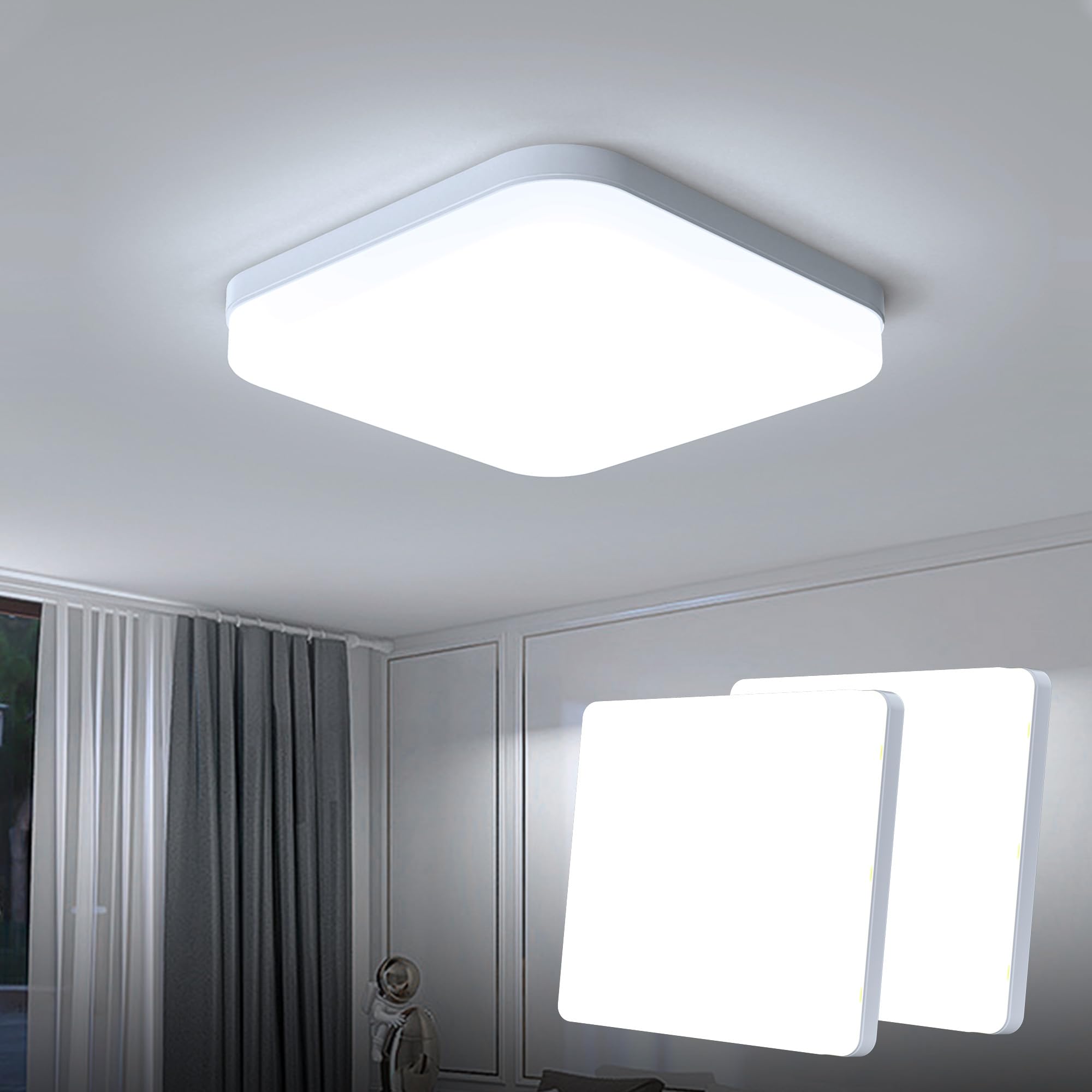 EASY EAGLE LED Deckenleuchte Quadrat: 6500K Deckenlampe LED - IP44 Decke Lampe Panel für Küche Badezimmer Wohnzimmer Keller Flur 23CM 36W （ Pack of 2