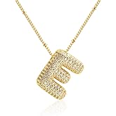 Z ZACHÉ 18k Gold Plated Dainty Cubic Zirconia Bubble Alphabet 26 A-Z Letter Necklace, Personalized Name Necklace,Balloon Initial Necklace for Women Female
