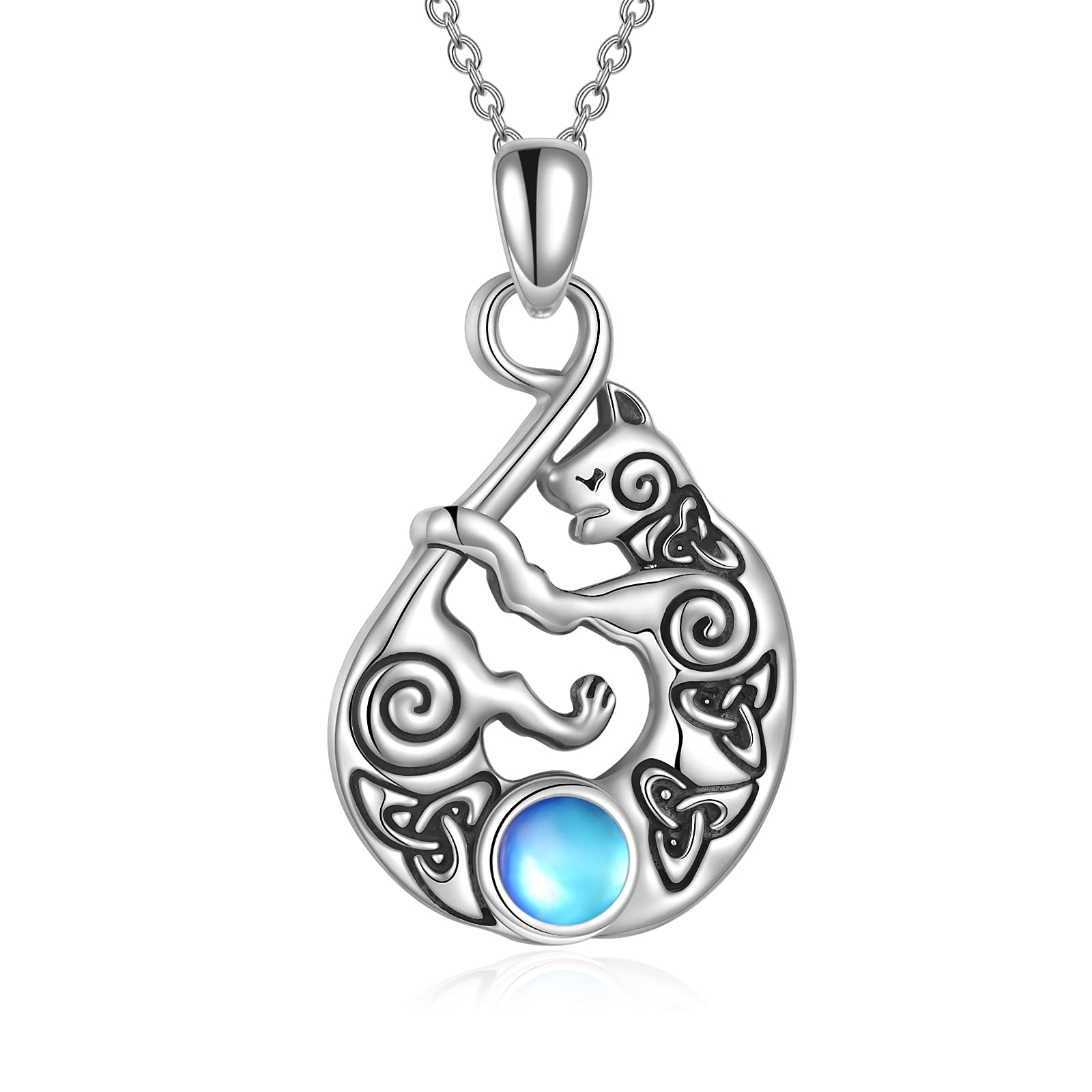 Infinity Cat Pendant Necklace for Women Sterling Silver Celtic Trinity Knot Moonstone Necklace Jewellery Gifts for Girls