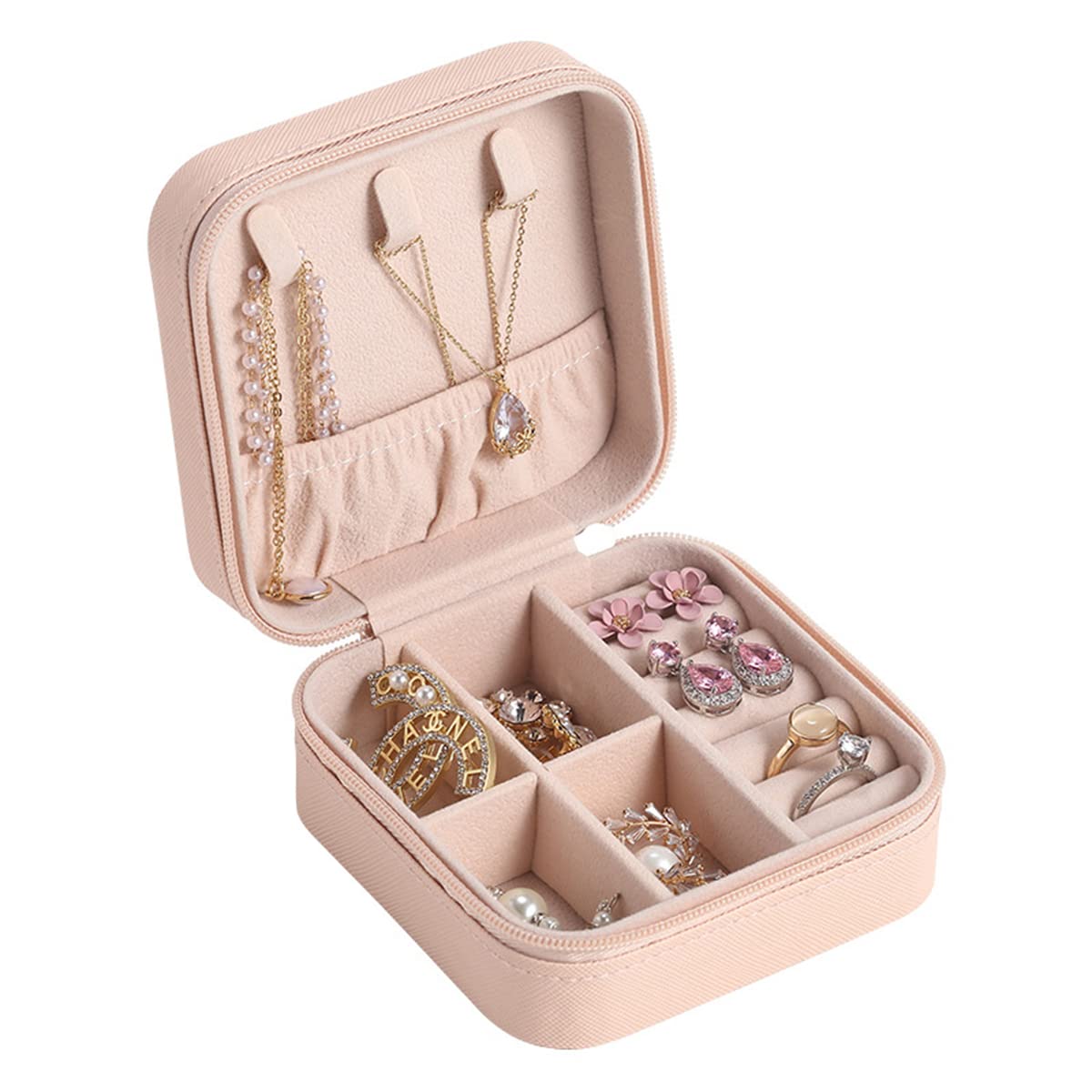 MYKOMI PU Leather Small Jewelry Box Necklace Ring Storage Organizer Mini Jewelry case Double Layer Travel Jewelry Organizer for Women Girls Gift (Pink) — image 1