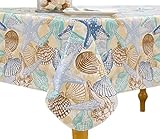 Elrene Home Fashions Vinyl Tablecloth with Polyester Flannel Backing Shell Beach Easy Care Spillproof, 60