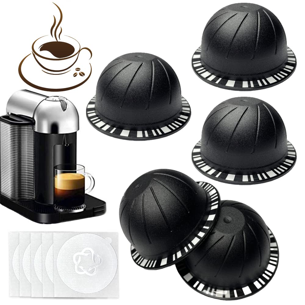 Photo 1 of Reusable Vertuo Pods Refillable Coffee Vertuo Capsule for VertuoLine Refill Compatible with Nespresso Vertuo 150/230 ml with 5pcs Aluminum Foil Lids (5pcs Black (230 ml))
