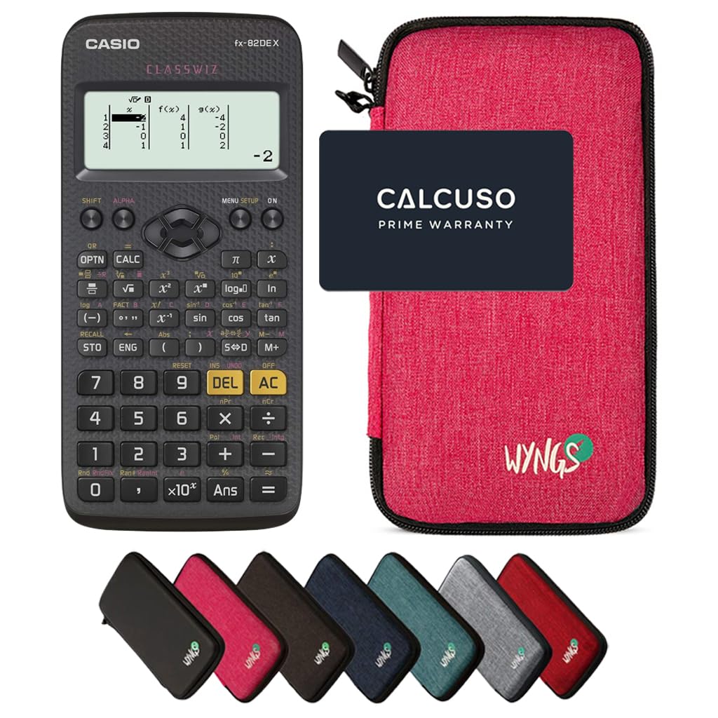 Casio fx-82DE X including a WYNGS protective case in Pink - Basic Set (German)