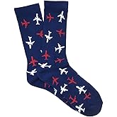 Twin Jets Pattern, Aviation-Themed Premium Crew Socks 1-Pair