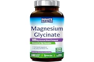 Innate Vitality Magnesium Glycinate 500mg | 70mg Elemental Magnesium Supplement- High Absorption, Non Buffered, Non-GMO & No Gluten - Nerve, Muscle, Bone & Heart Health - 240 Caps, 8 Month Supply
