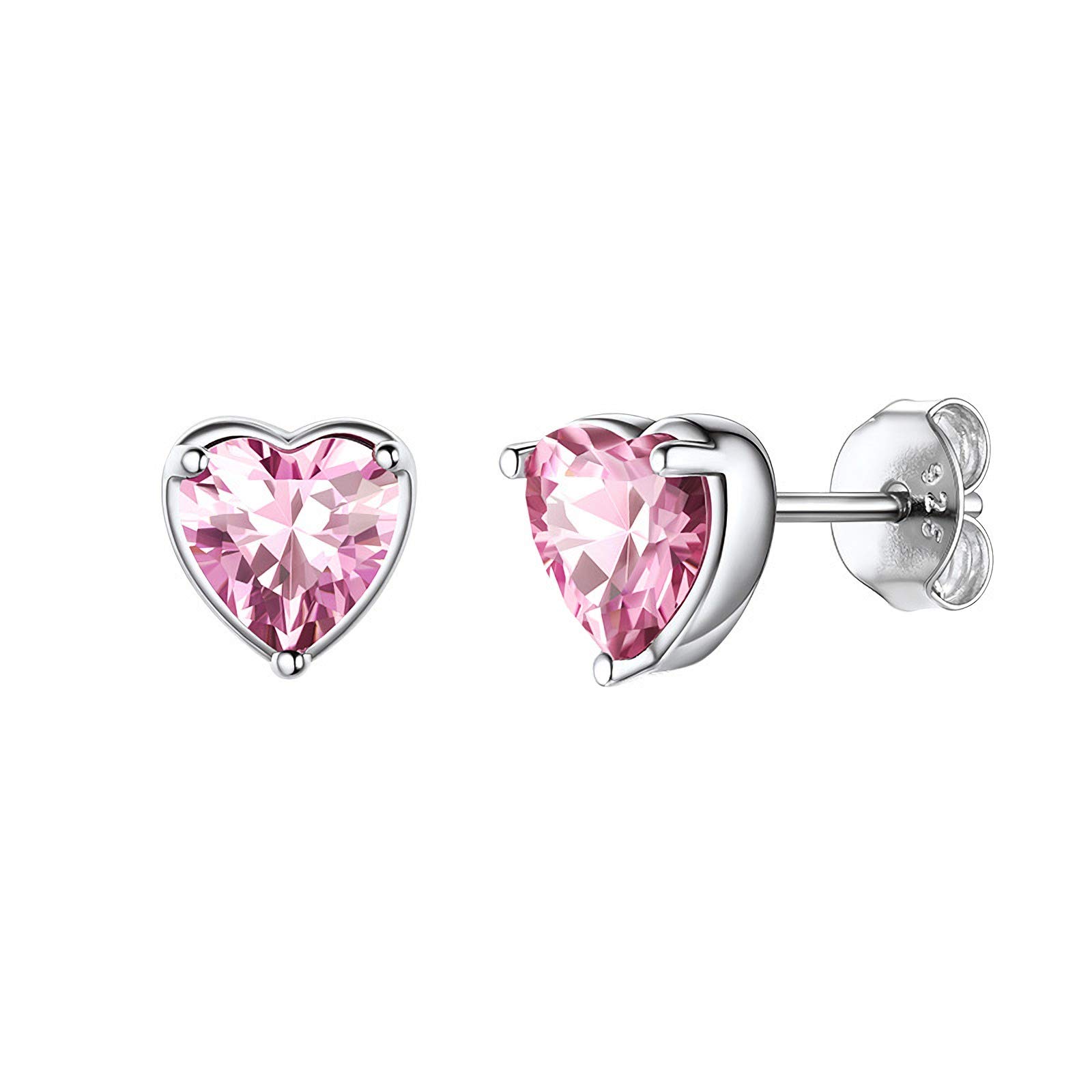 Shuxin 925 Sterling Silver Heart Stud Earrings for Women, October Birthstone, 7mm Small Sleeper Cartilage Tragus Studs for Girls, Wife, Girlfriend