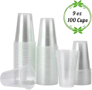 TashiLiving Clear Plastic Coffee Cups Disposable Hot and Cold drink Containers for Water, Tea, Juice, Soda, Milk, 9 Ounce, BPA-Free