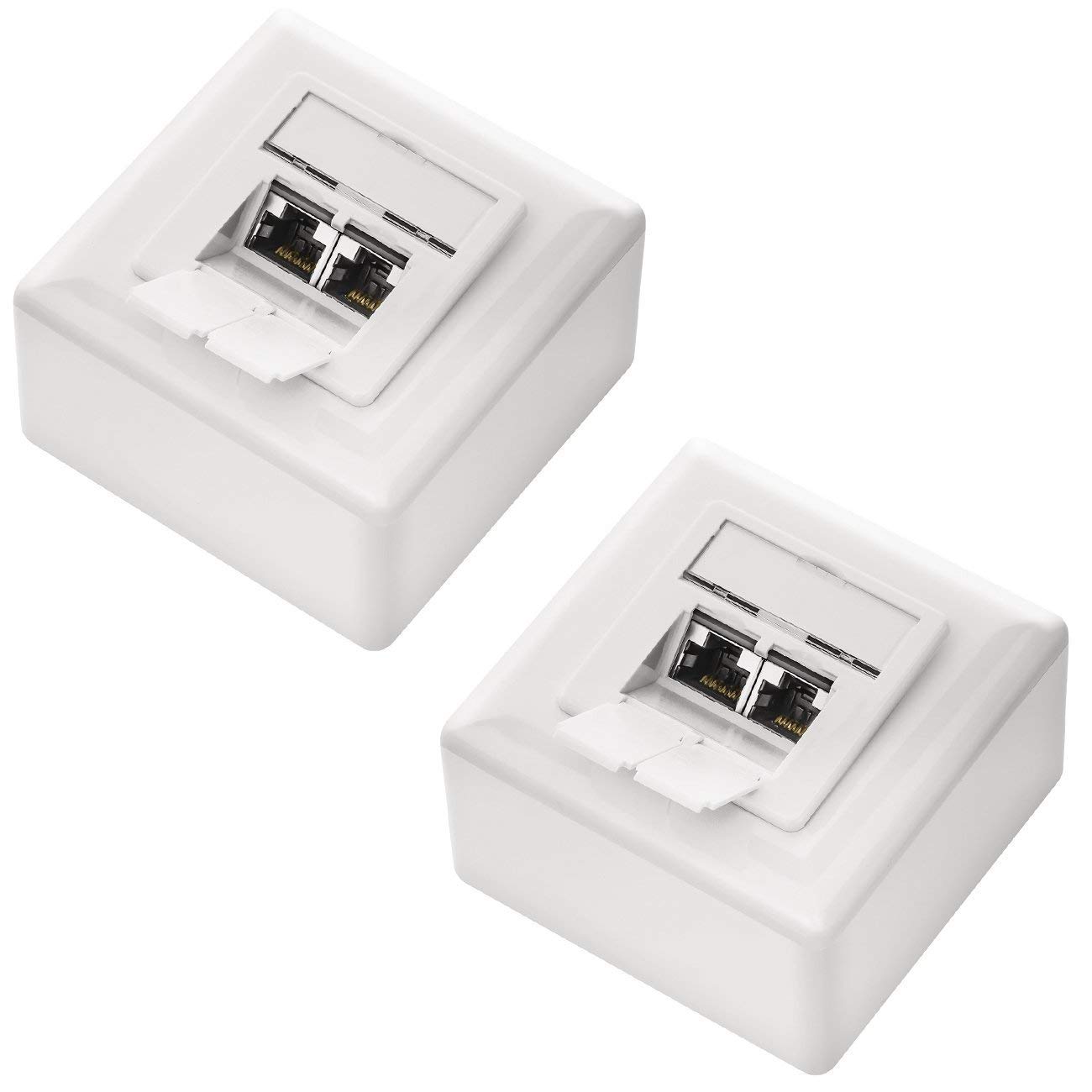 deleyCON 2x CAT 6a Universal Network Socket - 2x RJ45 Port - Shielded - Surface or Flush - 10 Gigabit Ethernet Network - EIA/TIA 568B - White