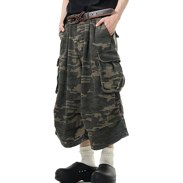ゴル吉 TIE DYE CAMO SHORT PANTS Denim Style Unisex Tie-Dye Cargo Shorts | Camo Baggy Jorts