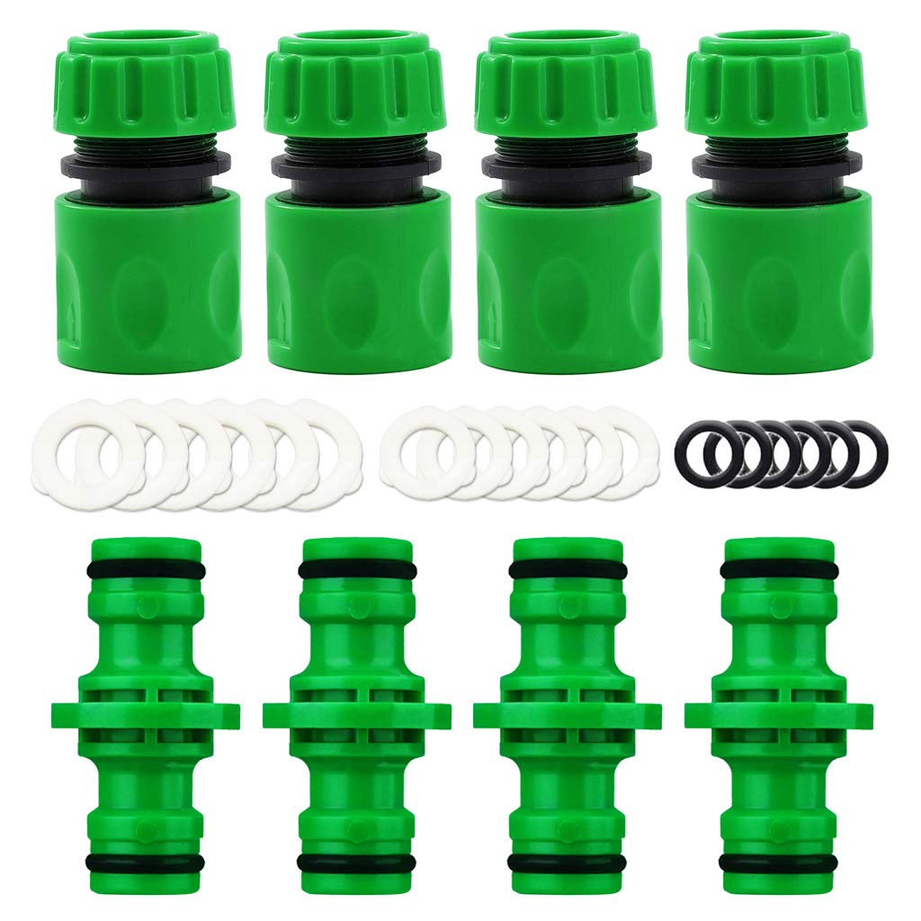 YAAVAAW 8 Pack Garden Hose Connector - Contains 4 Pack Hose End Connector & 4 Pack Double Male Hose Connector Extender, Fitting for 1/2 inch (15mm) Hosepipe End Quick Connect & Repair