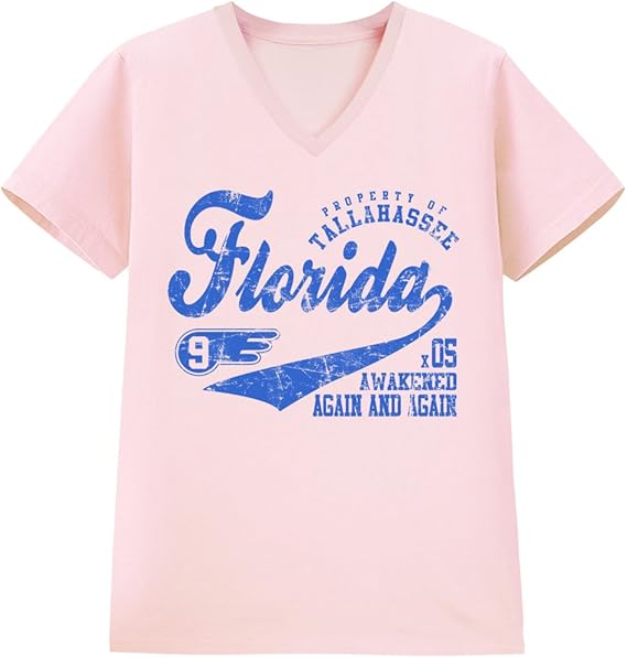 Amazon ノーブランド品 フロリダ カレッジロゴ ピンク Xlサイズメンズ半袖vネックtシャツ オリジナルプリント 通販