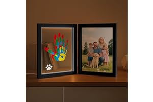 Sortnic Family Handprint Kit with Light, DIY Baby Handprint Photo Keepsake Wooden Frame for 4, Ideas Craft Gifts for New Mom, New Parents with 5 Non-Toxic Baby Safe Paints, Anniversary, Christmas