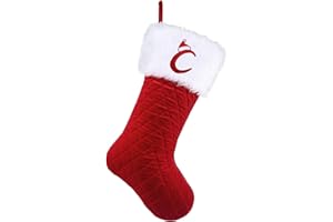 PAPMIUNM 20 Inches Large Monogram Christmas Stockings with Initials,Red White Christmas Stocking with Embroidered Letters Plaid Personalized Xmas Stocking for Xmas Tree Family Holiday Fireplace Decorations (C)
