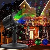HappyHapi Laser Christmas Lights, Red & Green & Blue Star Projector, Moving Star Laser with 19 Patterns in 5 Themes for Christmas, Waterproof Laser Lights Projector with RF Remote Controller