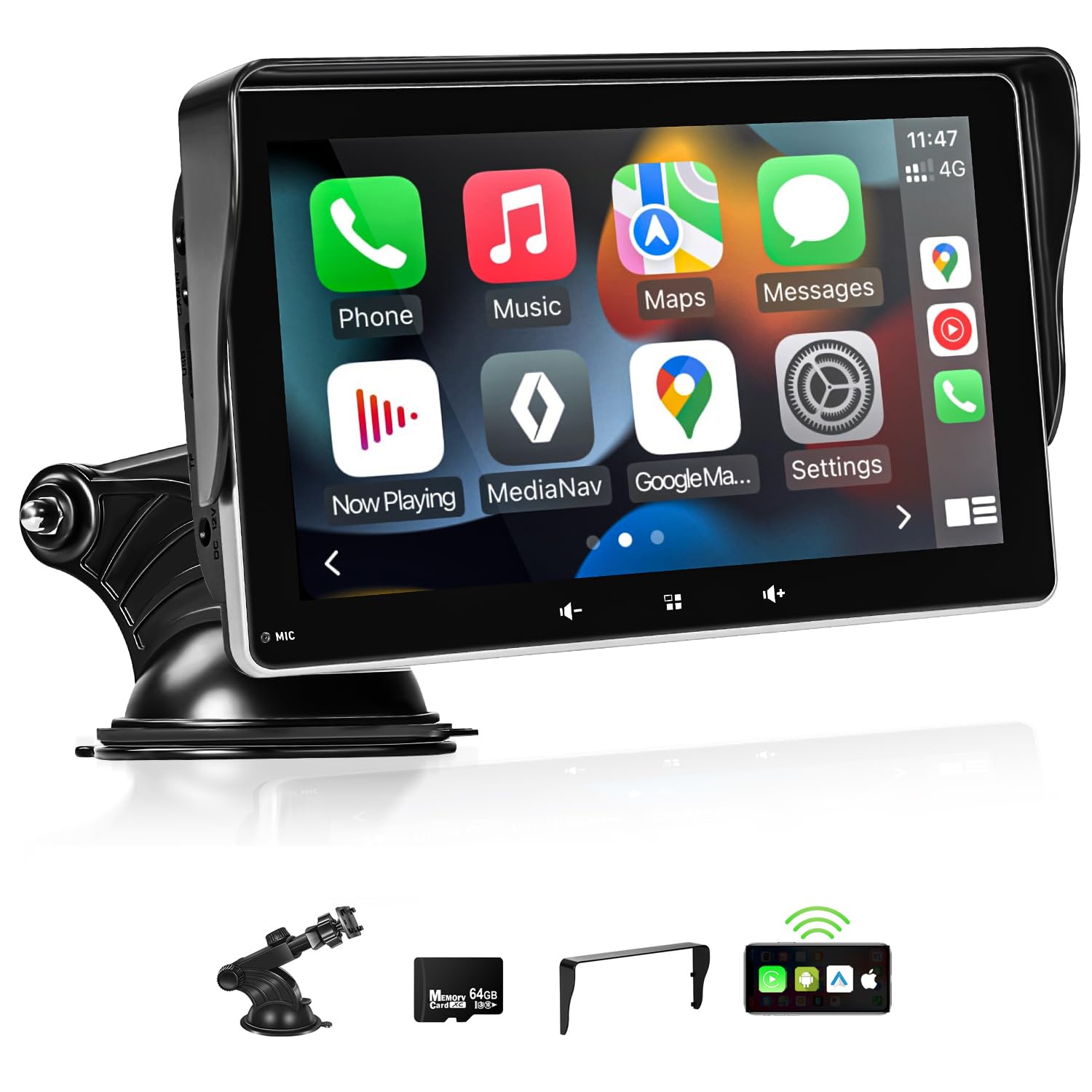 Photo 1 of Apple Carplay Screen for Car, 7" Wireless Carplay & Android Auto Car Stereo, Portable Touchscreen with Mirror Link/GPS Navigation/AUX/Voice Control/Bluetooth for All Vehicles