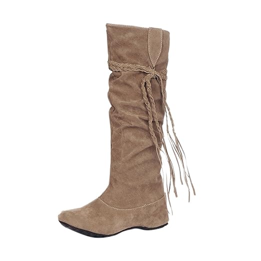 Damen Lange Röhre Stiefel SHOBDW Frauen Winter Mode Elegant Geflochtenes Seil Schnür Kurz-Stöckelschuhe Klassisch Wildleder S